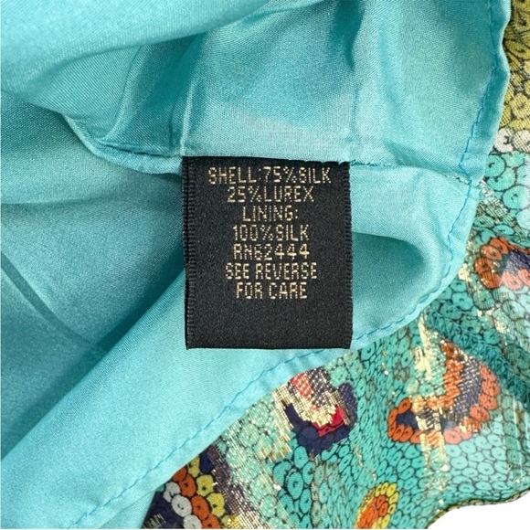 Nicole Miller Teal & Gold Embellished Silk Formal Evening Dress - Picture 8 of 8